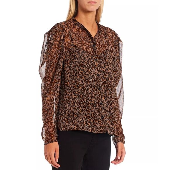 Ted Baker London Womens Ammbre Exaggerated Shoulder Blouse Animal Print size 6 - Picture 1 of 14
